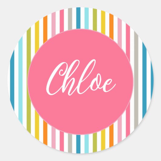 サマーカラフルレインボーストライプズ ラウンドシール (正面)