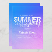 サマーカラフル誕生日ビーチパーティーブルーピンク 招待状 (正面/裏面)