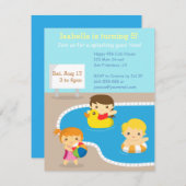 サマーカラフル誕生日プールパーティの招待状 招待状 (正面/裏面)