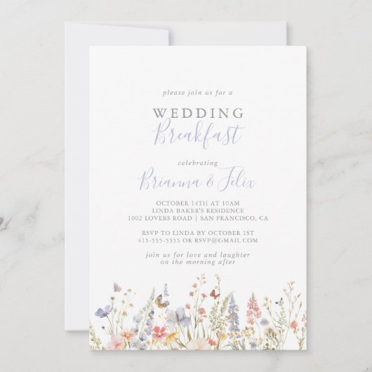 サマーカラー数々のワイルドフラワー結婚ズブレックファースト 招待状 (正面)