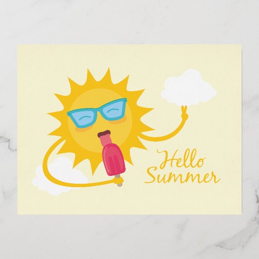 サマーカードテンプレートとサン食べ物アイスクリーム 箔シーズンポストカード (正面)