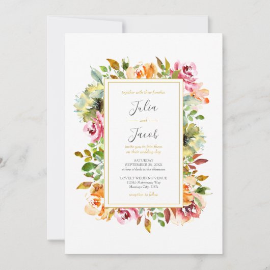 サマーガーデンウォーターカラーフローラ結婚式招待状 招待状 (正面)