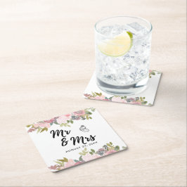 サマーガーデンウォーターフローラ結婚ズ スクエアペーパーコースター