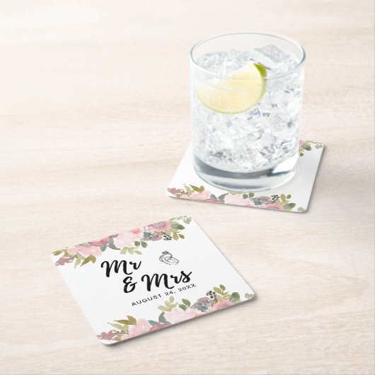 サマーガーデンウォーターフローラ結婚ズ スクエアペーパーコースター (インサイチュ)