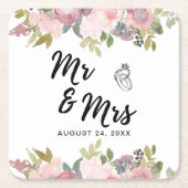 サマーガーデンウォーターフローラ結婚ズ スクエアペーパーコースター (正面)