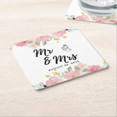 サマーガーデンウォーターフローラ結婚ズ スクエアペーパーコースター (アングル)