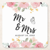 サマーガーデンウォーターフローラ結婚ズ スクエアペーパーコースター (正面)