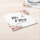 サマーガーデンウォーターフローラ結婚ズ スクエアペーパーコースター (アングル)