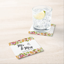 サマーガーデンウォーターフローラ結婚ズ スクエアペーパーコースター