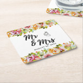 サマーガーデンウォーターフローラ結婚ズ スクエアペーパーコースター (アングル)