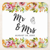 サマーガーデンウォーターフローラ結婚ズ スクエアペーパーコースター (正面)