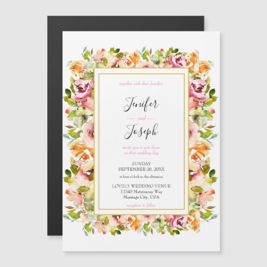 サマーガーデンウォーターフローラ結婚ズ マグネット招待状 (正面/裏面)