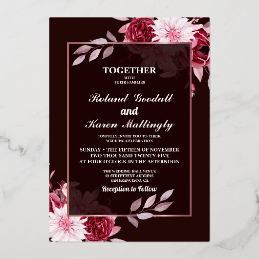 サマーガーデンウォーターフローラ結婚ズ 箔招待状 (正面)