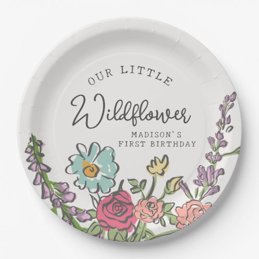 サマーガーデンパーティーブライトフローラ誕生日パーティー ペーパープレート (正面)