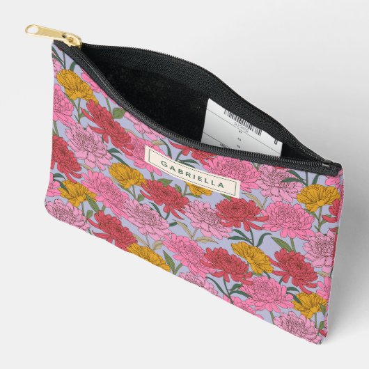 サマーガーデンピンクフローラ花嫁パーソナライズされた婦 アクセサリーポーチ (見開き)