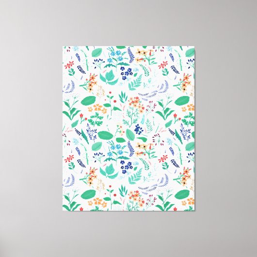 サマーガーデンフラワーズ葉ボタニカル開花 キャンバスプリント (正面)