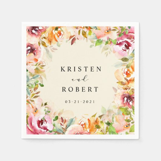 サマーガーデンフローラエレガントな結婚式 スタンダードカクテルナプキン (正面)