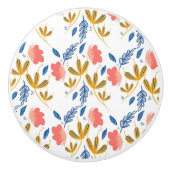 サマーガーデンブルーイエローサンゴ花模様 セラミックノブ (正面)