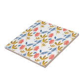 サマーガーデンブルーイエローサンゴ花模様 タイル (側面)