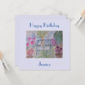 サマーガーデンベンチフラット誕生日カード カード (正面/裏面インサイチュ)