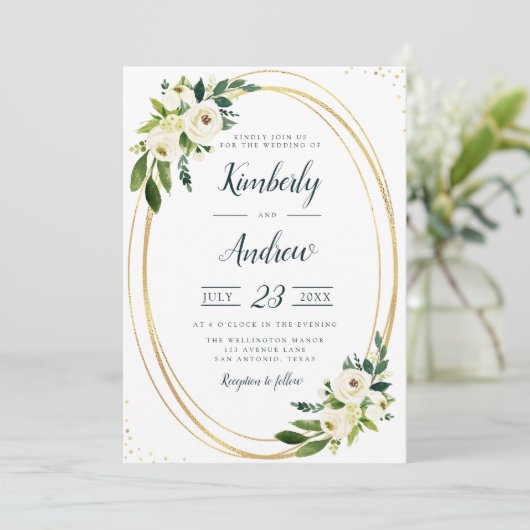 サマーガーデンホワイト花模様結婚式招待状 招待状 (スタンド正面)