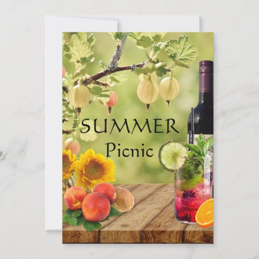 サマーガーデン又はパークピクニックパーティの招待状 招待状 (正面)
