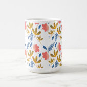 サマーガーデン花模様ブルーコーラルピンクグリーン コーヒーマグカップ (中央)