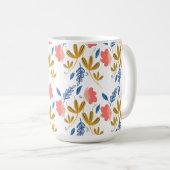 サマーガーデン花模様ブルーコーラルピンクグリーン コーヒーマグカップ (正面右)