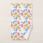 サマーガーデン花模様ブルーコーラルピンクグリーン バスタオルセット (ハンドタオル)