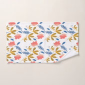 サマーガーデン花模様ブルーコーラルピンクグリーン バスタオルセット (ハンドタオル)