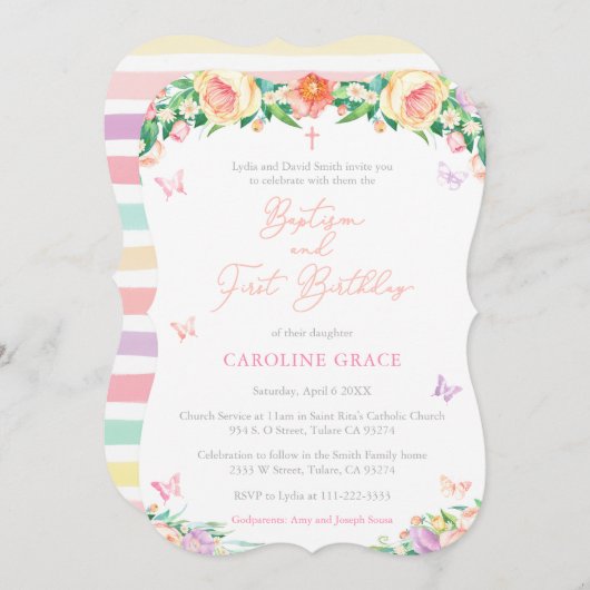 サマーガーデン1st誕生日バプテスマパーティーfor Girl 招待状 (正面/裏面)