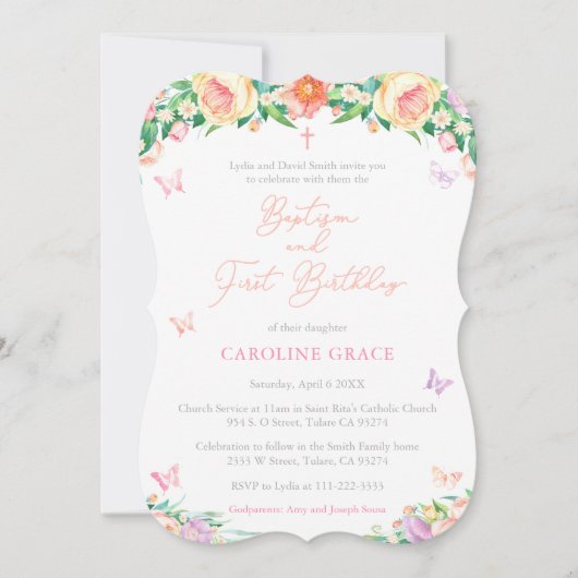 サマーガーデン1st誕生日バプテスマパーティーfor Girl 招待状 (正面)