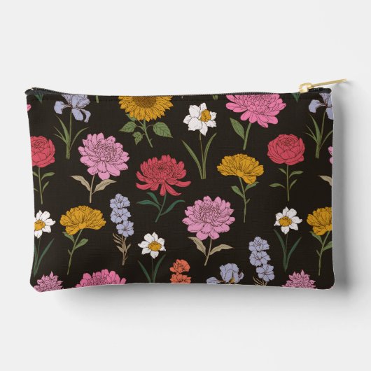 サマーガーデン ブラック フローラル ブライズメイド パーソナライズド アクセサリーポーチ (裏面)