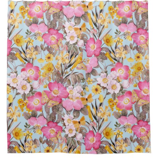 サマーガーデン – ヴィンテージレッドテコテージバラ2 シャワーカーテン (正面)