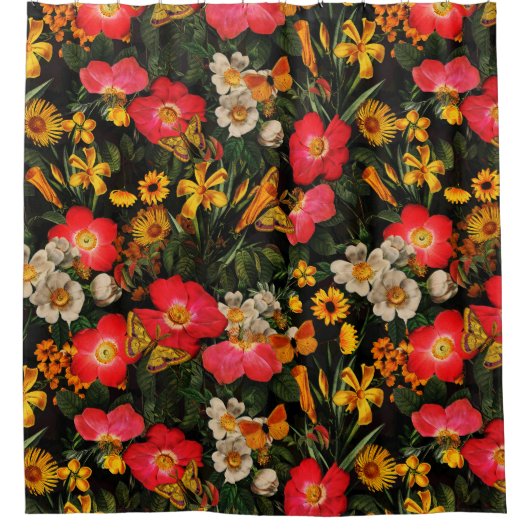 サマーガーデン – ヴィンテージレッドテコテージバラ3 シャワーカーテン (正面)