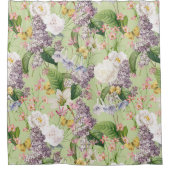 サマーガーデン – ヴィンテージレッドテコテージ花 シャワーカーテン (正面)