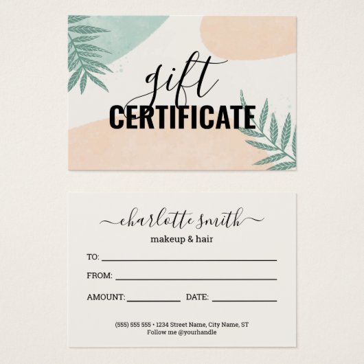 サマーガーリーパーム葉ギフト証明書 (正面&裏面)