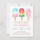 サマーガールズ誕生日スイートアイスクリームパーティー 招待状 (正面)