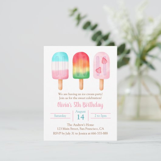 サマーガールズ誕生日スイートアイスクリームパーティー 招待状 (スタンド正面)