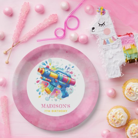 サマーガール バースデー ウォーターガン カスタム ペーパープレート (パーティー)