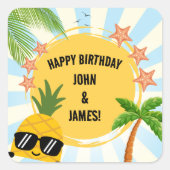 サマーキッズダブルバースデーパーティー スクエアシール (正面)