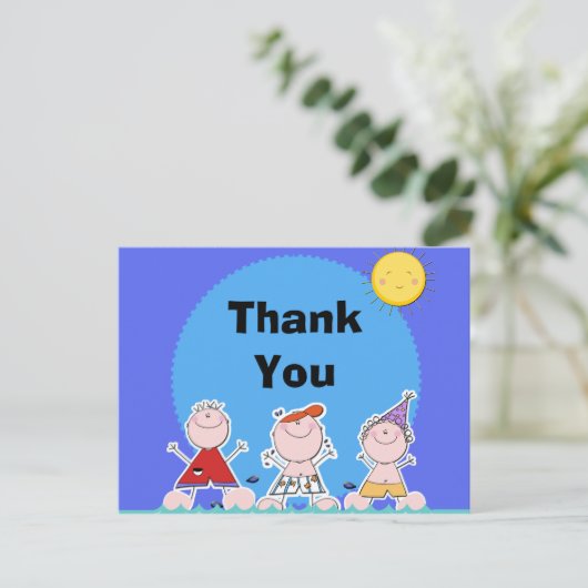 サマーキッズプールパーティー誕生日ありがとうはがき ポストカード (スタンド正面)