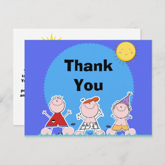 サマーキッズプールパーティー誕生日ありがとうはがき ポストカード (正面/裏面)