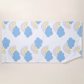 サマーキッズレインボー&クラウドおもしろい ビーチタオル (正面)