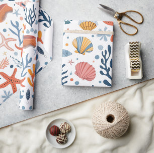 サマーキッズ誕生日シーシェルズサンゴ ラッピングペーパー