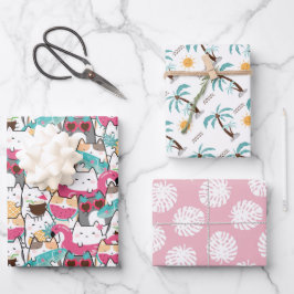 サマーキャットトロピカルツリー ラッピングペーパーシート