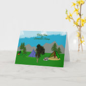 サマーキャンプのグリーティングカードにおもしろいを持つ カード (黄色い花)