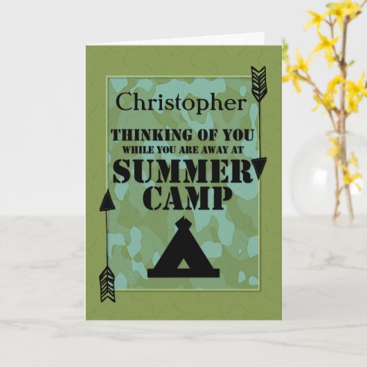 サマーキャンプの名前をカスタムするで遠くになあなたの考えること カード (黄色い花)