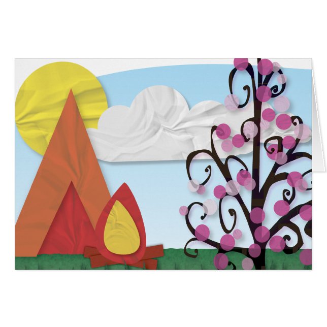 サマーキャンプの図解入りの、写真付きのなカード (正面横)