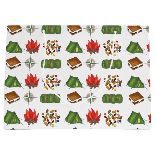 サマーキャンプキャンピングテンファイアーコンパス抱き枕 ラージペーパーバッグ (正面)